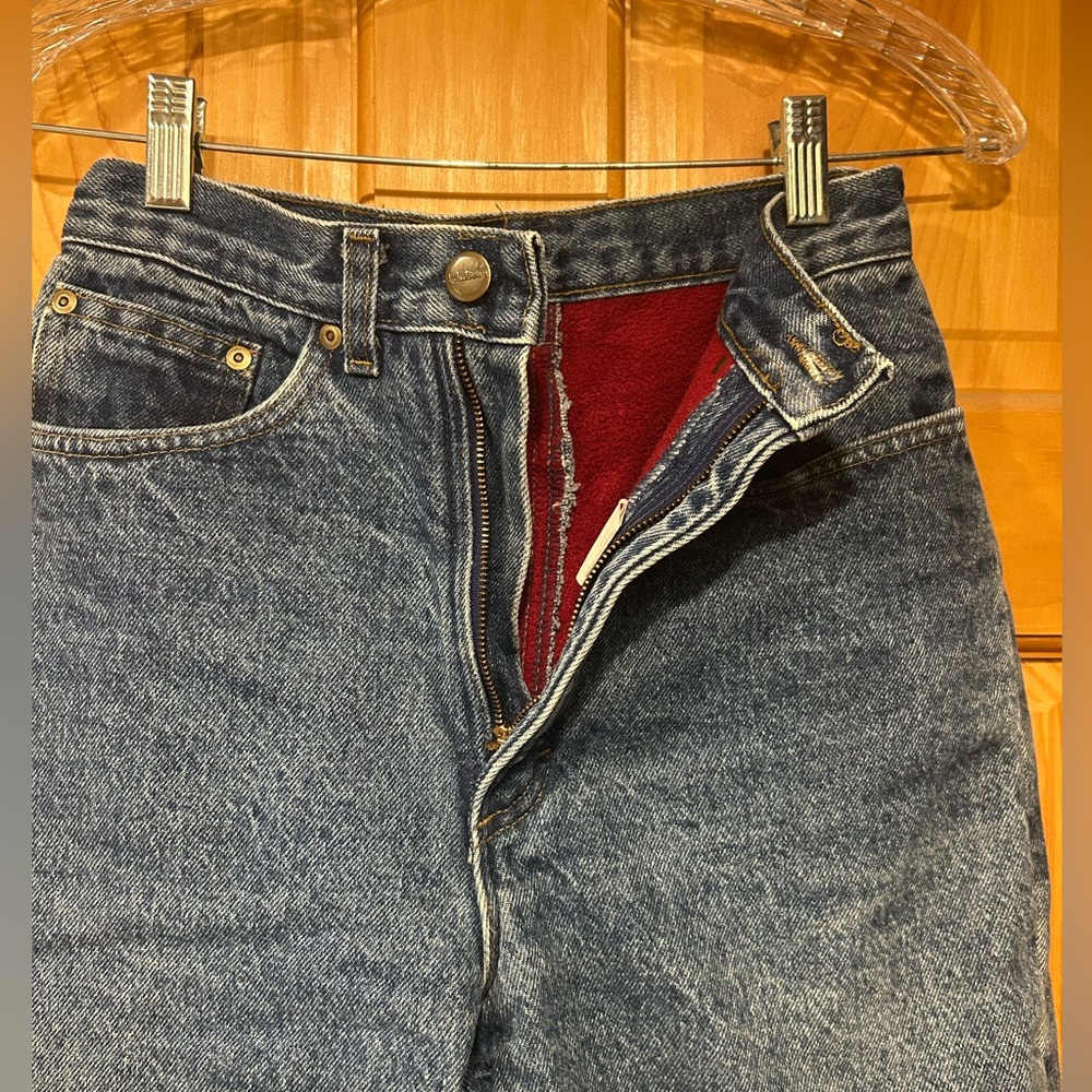 LL Bean Vintage High-Waist Blue Jeans with Red Fleece Lining